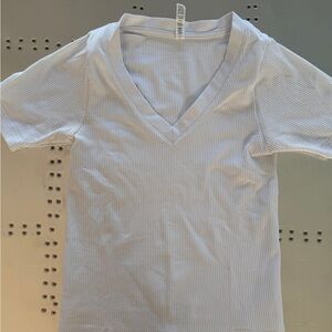 Athleta Ribbed V-Neck Short Sleeve Tee - White